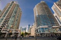 Luxury inviting view of Toronto down town area residential condo stylish buildings against deep blue sky background Royalty Free Stock Photo