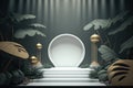 Luxury islamic ramadan podium stage product display gold tropical plant AI Generated