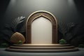 Luxury islamic ramadan podium stage product display gold tropical plant AI Generated