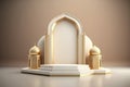 Luxury islamic ramadan podium stage product display gold and white AI Generated