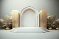 Luxury islamic ramadan podium stage product display gold and white AI Generated