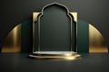 Luxury islamic ramadan podium stage product display green and gold frame AI Generated Royalty Free Stock Photo