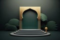 Luxury islamic ramadan podium stage product display green and gold frame AI Generated Royalty Free Stock Photo