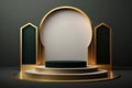 Luxury islamic ramadan podium stage product display green and gold frame AI Generated Royalty Free Stock Photo