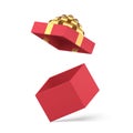 Luxury isometric squared festive gift box unpacking with open cap realistic 3d vector illustration