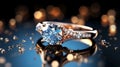 luxury jewelry diamond ring on blurred blue background Royalty Free Stock Photo