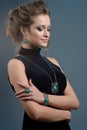 Luxury jewelry and fashion concept. A model demonstrate jewelry Royalty Free Stock Photo
