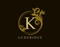Luxury K Letter Floral Design. Circle Royal K Vintage Logo Icon Royalty Free Stock Photo