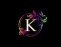 Luxury K Letter Floral Design. Colorful Urban Swirl K Logo Icon
