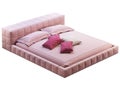 Luxury king size pink squaring bed with accent pillows. 3d render Royalty Free Stock Photo