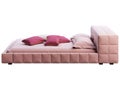 Luxury king size pink squaring bed with accent pillows. 3d render Royalty Free Stock Photo