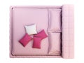 Luxury king size pink squaring bed with accent pillows. 3d render Royalty Free Stock Photo