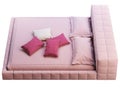 Luxury king size pink squaring bed with accent pillows. 3d render Royalty Free Stock Photo