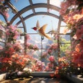 Hummingbird sanctuary, vibrant colors