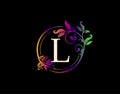 Luxury L Letter Floral Design. Colorful Urban Swirl L Logo Icon