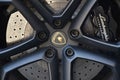 Luxury Lamborghini car tire rim closeup Royalty Free Stock Photo