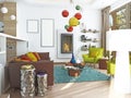 Luxury large living room in the style of kitsch. Royalty Free Stock Photo