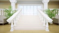 Luxury large white marble staircase of theatre. Hall of the palace. 3d rendering.