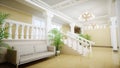 Luxury large white marble staircase of theatre. Hall of the palace. 3d rendering.