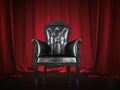 Luxury leather armchair and red curtains. 3d rendering