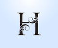 Luxury letter H Crest logo. Vintage classic drawn emblem for book design, weeding card, brand name, business card, Restaurant,