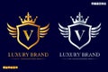 V Luxury Letter Logo, Luxury Brand Logo, Royal Logo With wings and king crown