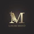 Luxury Letter M Logo Gold Monogram Feather Decorative Ornate Ornament Vector Design