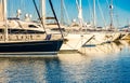 Luxury sailing yachts boats moored at marina Royalty Free Stock Photo