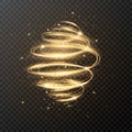 Luxury light spiral with glitter and stars. Christmas design. Magic sparkle swirl trail effect on transparent background