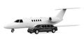 Luxury Limousine Car and Private Jet Isolated