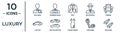 luxury linear icon set. includes thin line rich man, suit, throne, car collection, cufflinks, gold bar, lux car icons for report,