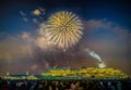 Luxury liner and fireworks Yokohama Sparkling Twilight Royalty Free Stock Photo