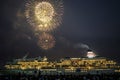 Luxury liner and fireworks Yokohama Sparkling Twilight Royalty Free Stock Photo