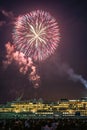 Luxury liner and fireworks Yokohama Sparkling Twilight Royalty Free Stock Photo