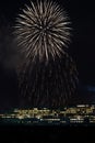 Luxury liner and fireworks Yokohama Sparkling Twilight Royalty Free Stock Photo