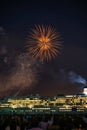 Luxury liner and fireworks Yokohama Sparkling Twilight Royalty Free Stock Photo