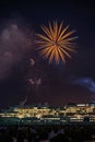 Luxury liner and fireworks Yokohama Sparkling Twilight Royalty Free Stock Photo