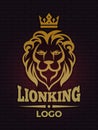 Luxury lion poster. premium illustration head of lion with place for text. Royal golden background