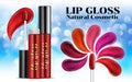 Luxury lip gloss ads Shades of shine sticky glossy liquid transparent glass container Cosmetics Package Design Promotion Product.