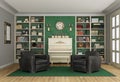 Luxury living room bookcase and upright piano