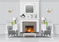 Luxury living room interior background with fireplace and furniture in classic style Royalty Free Stock Photo