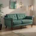 Luxury living room interior in mint colors Art Deco style A soft sofa and two armchairs a coffee table a TV unit a console a