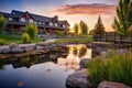 luxury lodging with a view of a fishing pond