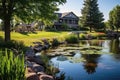 luxury lodging with a view of a fishing pond