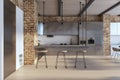 Luxury loft brick kitchen interior.