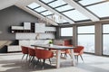 Luxury loft kitchen interior with furniture