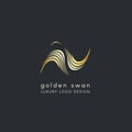 Luxury logo design of Golden Swan with distended wings. Stylizated logo. Vector design template