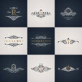 Luxury logo monogram set. Vintage royal flourishes elements. Calligraphic symbol ornament Royalty Free Stock Photo