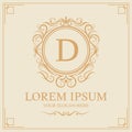 Luxury logo template, Initial letter type D on cream background, vector illustration