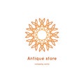 Luxury logotype for antique store. Volumetric golden big bud. Kaleidoscope